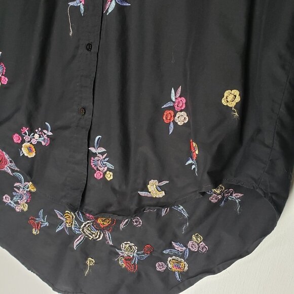 Zara Floral Embroidered Button Front Tunic Top Oversized XS Black Boho - Picture 5 of 9